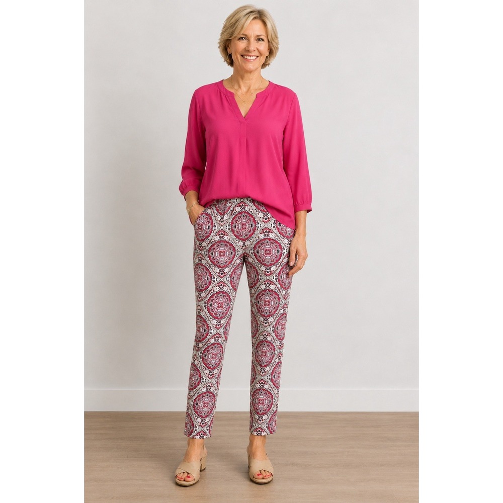 Chico's So Slimming Pants Womens Size 1 M 8-10 Ankle Pink Tan Black Stretch